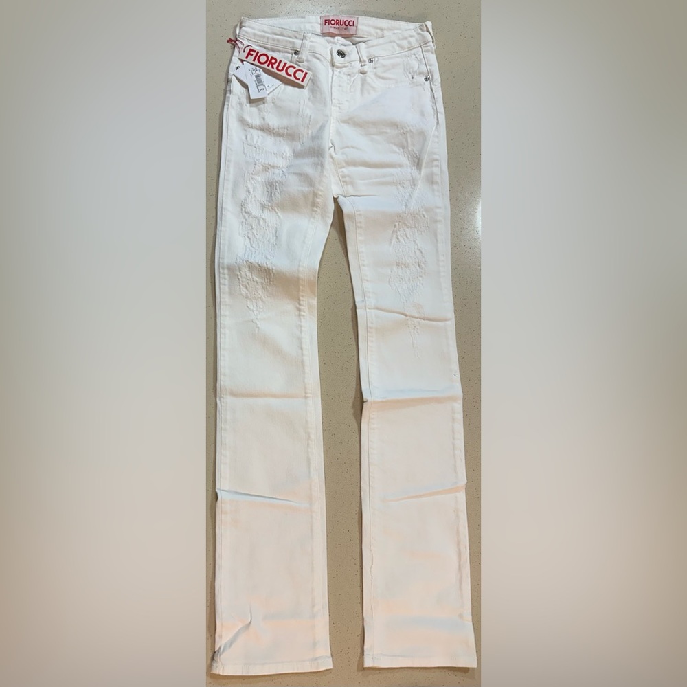 Fiorucci Distressed Skinny White Denim Jeans NWT